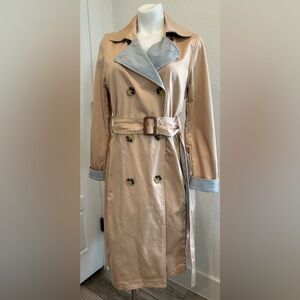 Anthropologie Tan Trench Coat with Contrasting Cuffs and Classic Styling